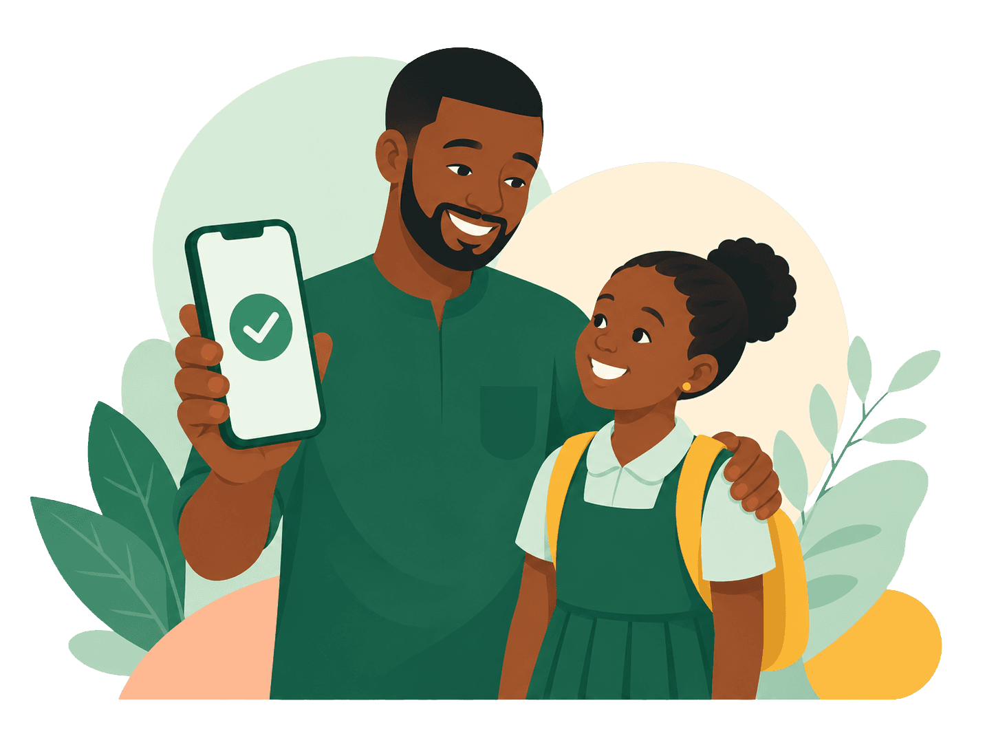 A parent showing a paid fee receipt on their phone to their child